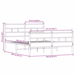 vidaXL Metal Bed Frame without Mattress Bed Smoked Oak 150x200 cm King Size