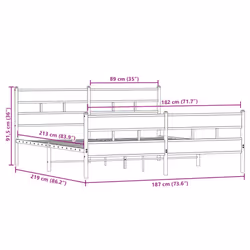 vidaXL Metal Bed Frame without Mattress Home Bed Base Smoked Oak 183x213 cm