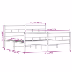 vidaXL Metal Bed Frame without Mattress Home Bed Base Smoked Oak 193x203 cm