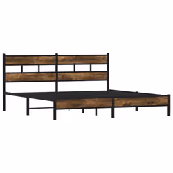 vidaXL Metal Bed Frame without Mattress Bed Base Bedstead Entertainment Centre - smoked oak, 193 x 203 cm/ with headboard & low footboard - Additional view 2