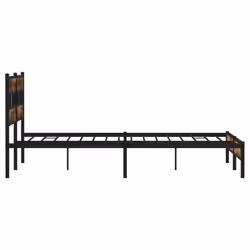 vidaXL Metal Bed Frame without Mattress Bed Base Bedstead Entertainment Centre - smoked oak, 193 x 203 cm/ with headboard & low footboard - Additional view 4