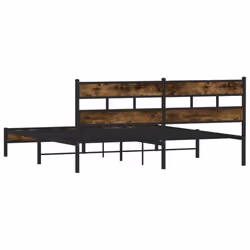 vidaXL Metal Bed Frame without Mattress Bed Base Bedstead Entertainment Centre - smoked oak, 193 x 203 cm/ with headboard & low footboard - Additional view 5