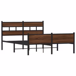 vidaXL Metal Bed Frame without Mattress Bed Base Bedstead Entertainment Centre - brown oak, 160 x 200 cm/ with headboard & high footboard - Additional view 2