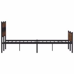 vidaXL Metal Bed Frame without Mattress Bed Base Bedstead Entertainment Centre - brown oak, 160 x 200 cm/ with headboard & high footboard - Additional view 4
