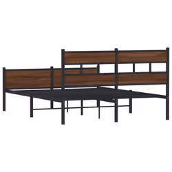 vidaXL Metal Bed Frame without Mattress Bed Base Bedstead Entertainment Centre - brown oak, 160 x 200 cm/ with headboard & high footboard - Additional view 5