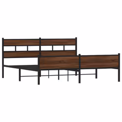vidaXL Metal Bed Frame without Mattress Bed Base Bedstead Entertainment Centre - brown oak, 180 x 200 cm/ with headboard & high footboard - Additional view 2