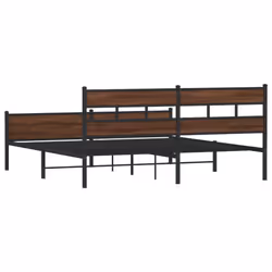 vidaXL Metal Bed Frame without Mattress Bed Base Bedstead Entertainment Centre - brown oak, 180 x 200 cm/ with headboard & high footboard - Additional view 5