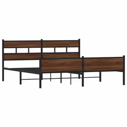 vidaXL Metal Bed Frame without Mattress Bed Base Bedstead Entertainment Centre - brown oak, 193 x 203 cm/ with headboard & high footboard - Additional view 2