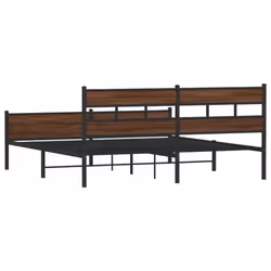 vidaXL Metal Bed Frame without Mattress Bed Base Bedstead Entertainment Centre - brown oak, 193 x 203 cm/ with headboard & high footboard - Additional view 5