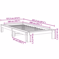 vidaXL Bed Frame without Mattress Bed Base White 100x200 cm Solid Wood Pine - Additional view 7