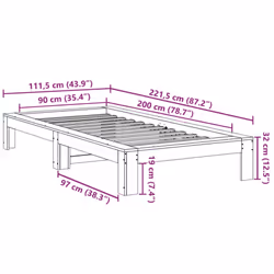 vidaXL Bed Frame without Mattress Bed Base White 90x200 cm Solid Wood Pine - Additional view 7