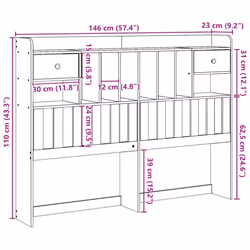 vidaXL Headboard with Storage Bed Headboard Bed Header 140 cm Solid Wood Pine - Additional view 9