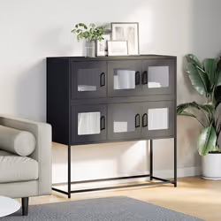 vidaXL Sideboard White 100.5x39x107 cm Cold-rolled Steel storage cabinet - black - Additional view 2