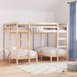 vidaXL Triple Bunk Bed Frame Kids Bed Base Mattress Foundation Solid Wood Pine - natural, 140 x 200/70 x 140 cm - Additional view 2