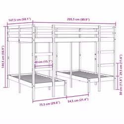 vidaXL Triple Bunk Bed Frame Kids Bed Base Mattress Foundation Solid Wood Pine - white, 140 x 200/70 x 140 cm - Additional view 9