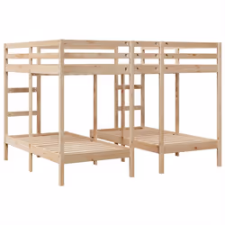 vidaXL Triple Bunk Bed Frame Kids Bed Base Mattress Foundation Solid Wood Pine - natural, 160 x 200/80 x 160 cm - Additional view 6