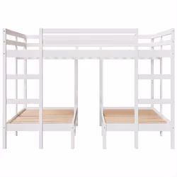 vidaXL Triple Bunk Bed Frame Kids Bed Base Mattress Foundation Solid Wood Pine - white, 160 x 200/80 x 160 cm - Additional view 4