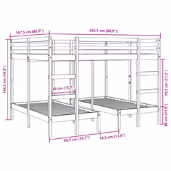 vidaXL Triple Bunk Bed Frame Kids Bed Base Mattress Foundation Solid Wood Pine - white, 160 x 200/80 x 160 cm - Additional view 9