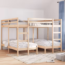 vidaXL Triple Bunk Bed Frame Kids Bed Base Mattress Foundation Solid Wood Pine - natural, 200 x 200/80 x 200 cm - Additional view 2