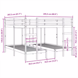 vidaXL Triple Bunk Bed Frame Kids Bed Base Mattress Foundation Solid Wood Pine - natural, 200 x 200/80 x 200 cm - Additional view 3