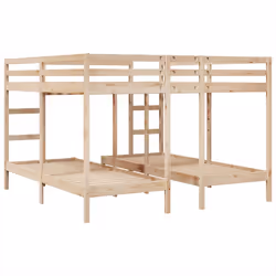 vidaXL Triple Bunk Bed Frame Kids Bed Base Mattress Foundation Solid Wood Pine - natural, 200 x 200/80 x 200 cm - Additional view 6