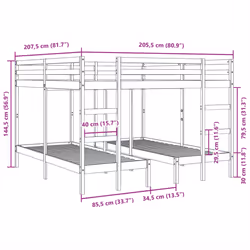 vidaXL Triple Bunk Bed Frame Kids Bed Base Mattress Foundation Solid Wood Pine - white, 200 x 200/80 x 200 cm - Additional view 3