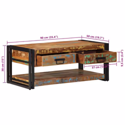 vidaXL Coffee Table 90x50x38 cm Solid Rough Wood Mango side table - Solid reclaimed wood