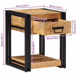 vidaXL Bedside Cabinet 40x40x50 cm Solid Rough Wood Mango bedside table - 2 pcs