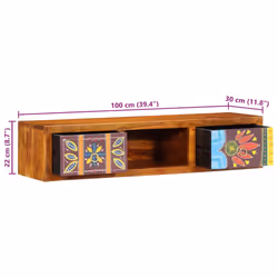 vidaXL Wall-mounted TV Cabinet Multicolour 100x30x22 Solid Wood Acacia