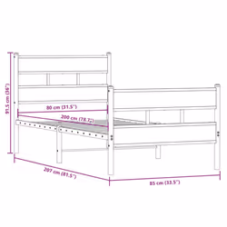 vidaXL Metal Bed Frame without Mattress Home Bed Base Smoked Oak 80x200 cm