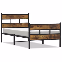 vidaXL Metal Bed Frame without Mattress Home Bed Base Smoked Oak 90x200 cm