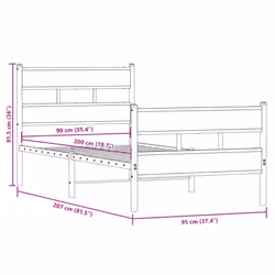 vidaXL Metal Bed Frame without Mattress Home Bed Base Smoked Oak 90x200 cm - Additional view 8