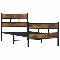 vidaXL Metal Bed Frame without Mattress Home Bed Base Smoked Oak 100x190 cm