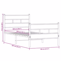 vidaXL Metal Bed Frame without Mattress Home Bed Base Smoked Oak 100x200 cm