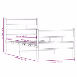 vidaXL Metal Bed Frame without Mattress Home Bed Base Smoked Oak 107x203 cm