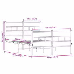 vidaXL Metal Bed Frame without Mattress Smoked Oak 120x190 cm Small Double