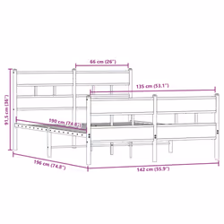 vidaXL Metal Bed Frame without Mattress Bed Base Smoked Oak 135x190 cm Double