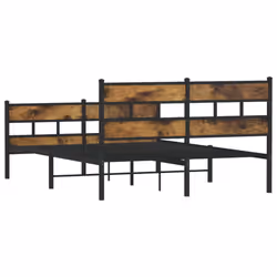 vidaXL Metal Bed Frame without Mattress Bed Base Smoked Oak 135x190 cm Double - Additional view 5