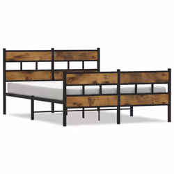 vidaXL Metal Bed Frame without Mattress Home Bed Base Smoked Oak 140x200 cm
