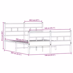 vidaXL Metal Bed Frame without Mattress Home Bed Base Smoked Oak 140x200 cm