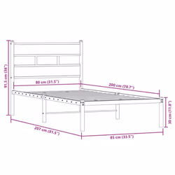vidaXL Metal Bed Frame without Mattress Home Bed Base Sonoma Oak 80x200 cm