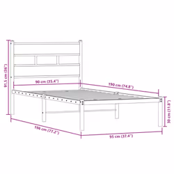 vidaXL Metal Bed Frame without Mattress Bed Base Sonoma Oak 90x190 cm Single - Additional view 8