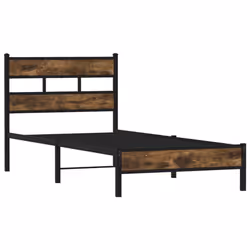 vidaXL Metal Bed Frame without Mattress Bed Base Bedstead Entertainment Centre - smoked oak, 90 x 190 cm/ with headboard & low footboard - Additional view 2