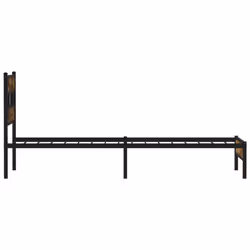 vidaXL Metal Bed Frame without Mattress Bed Base Bedstead Entertainment Centre - smoked oak, 90 x 190 cm/ with headboard & low footboard - Additional view 4