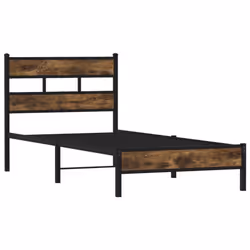 vidaXL Metal Bed Frame without Mattress Bed Base Bedstead Entertainment Centre - smoked oak, 100 x 190 cm/ with headboard & low footboard - Additional view 2