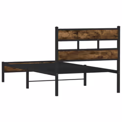 vidaXL Metal Bed Frame without Mattress Bed Base Bedstead Entertainment Centre - smoked oak, 100 x 190 cm/ with headboard & low footboard - Additional view 5