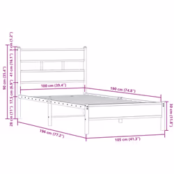 vidaXL Metal Bed Frame without Mattress Bed Base Bedstead Entertainment Centre - smoked oak, 100 x 190 cm/ with headboard & low footboard - Additional view 8