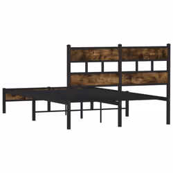 vidaXL Metal Bed Frame without Mattress Bed Base Bedstead Entertainment Centre - smoked oak, 120 x 190 cm/ with headboard & low footboard - Additional view 5