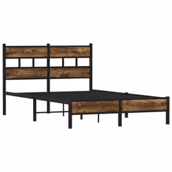 vidaXL Metal Bed Frame without Mattress Bed Base Bedstead Entertainment Centre - smoked oak, 120 x 200 cm/ with headboard & low footboard - Additional view 2