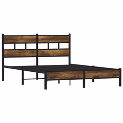 vidaXL Metal Bed Frame without Mattress Bed Base Bedstead Entertainment Centre - smoked oak, 140 x 200 cm/ with headboard & low footboard - Additional view 2